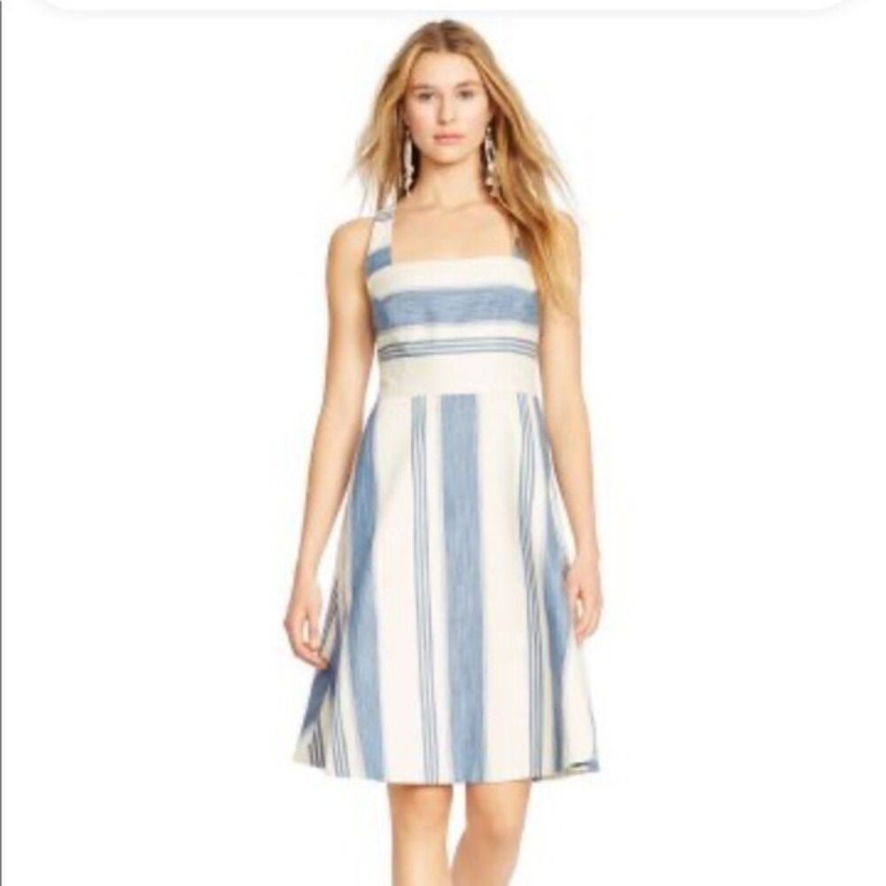 Polo by Ralph Lauren Blue and White Striped Midi Dress